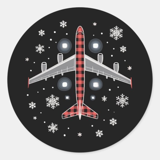 Airplane Plaid Christmas Pilot Ronde Sticker (Voorkant)
