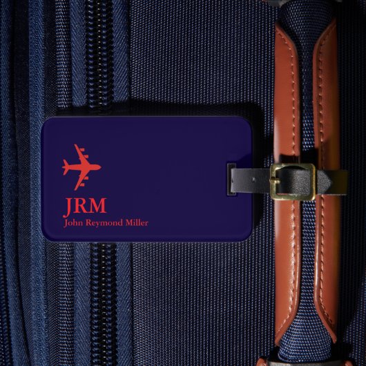 Airplane Red Airline Aviation Monogrammed  Bagagelabel (Voorkant Insitu 4)