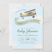 Airplane Vintage Baby Shower Invitation (Devant)