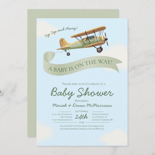 Airplane Vintage Baby Shower Invitation (Devant / Derrière)