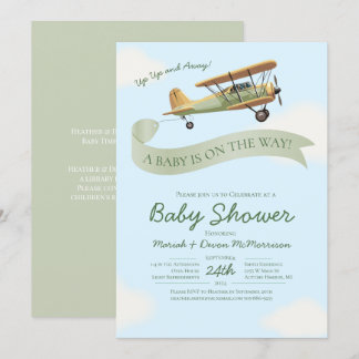 Airplane Vintage Baby Shower Invitation Kaart
