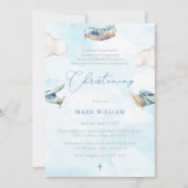 Airplane Whimsical Waterverf Christening Party Kaart (Voorkant)