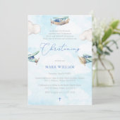 Airplane Whimsical Waterverf Christening Party Kaart (Staand voorkant)