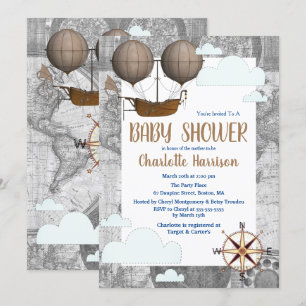  Airship & Clouds World Travel Baby shower Kaart