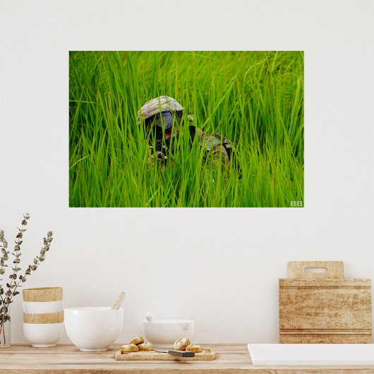 Airsofter in bladen van zaaggras poster (Keuken)