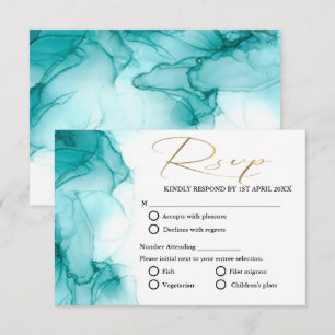 Airy Blue Turquoise Waterverf blauwgroen goudbruil RSVP Kaartje