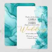 Airy Blue Turquoise Waterverf Wedding Modern Kaart (Voorkant / Achterkant)