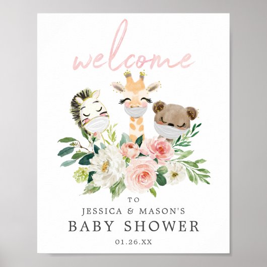 Airy Blush Animals Baby shower Affiche de bienvenu (Devant)