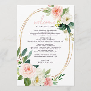 Airy Blush Floral Wedding Welcome Itinerary Programma