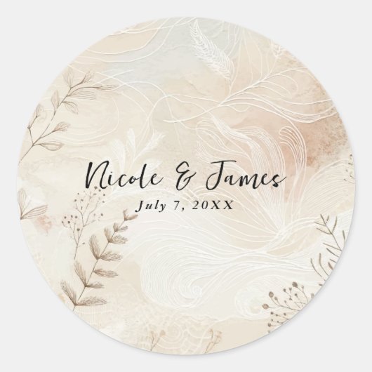 Airy Bohemian Botanische Bloemen String Art Bruilo Ronde Sticker (Voorkant)