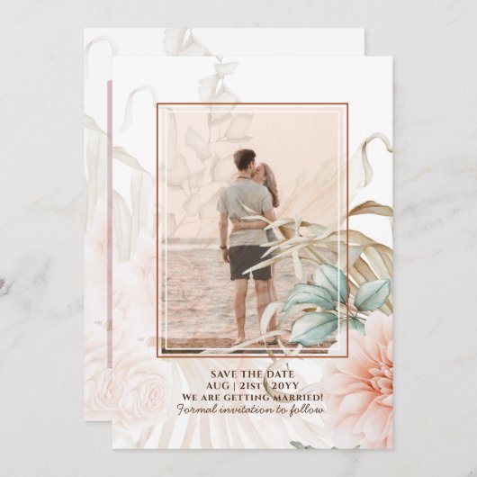 Airy BOHO Pampas Grass Light Peach Weddenschap Save The Date (Voorkant / Achterkant)
