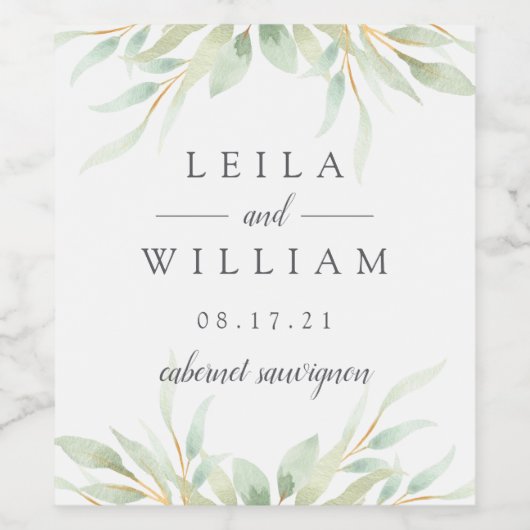 Airy Botanical | Aangepaste bruiloft Wijn Etiket (Enkel label)