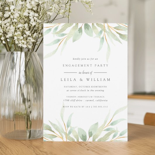 Airy Botanical Engagement Party Invitation Kaart