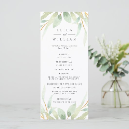 Airy Botanical Wedding Ceremony Programma (Staand voorkant)
