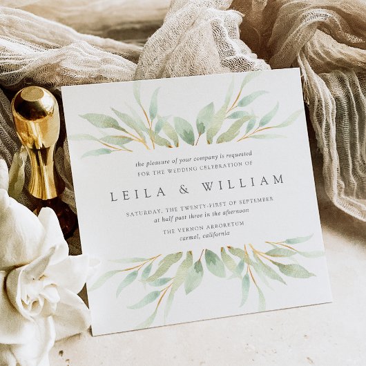 Airy Botanical Wedding Invitation | Vierkant Kaart