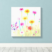 Airy Bright Neon Dandelions&Daisies Minimalist art Canvas Afdruk (Insitu (Houten vloer))