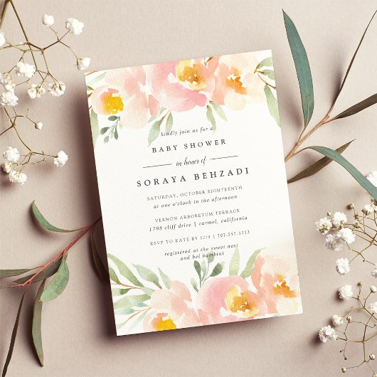 Airy Floral Baby shower Invitation Kaart