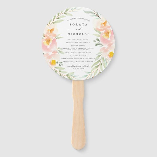 Airy Floral bruiloft programma Handwaaier (Voorkant)