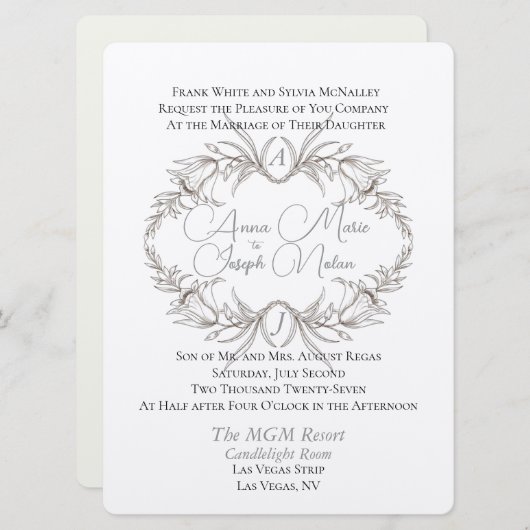 Airy Floral Motif plat Faire-part de mariage (Devant / Derrière)