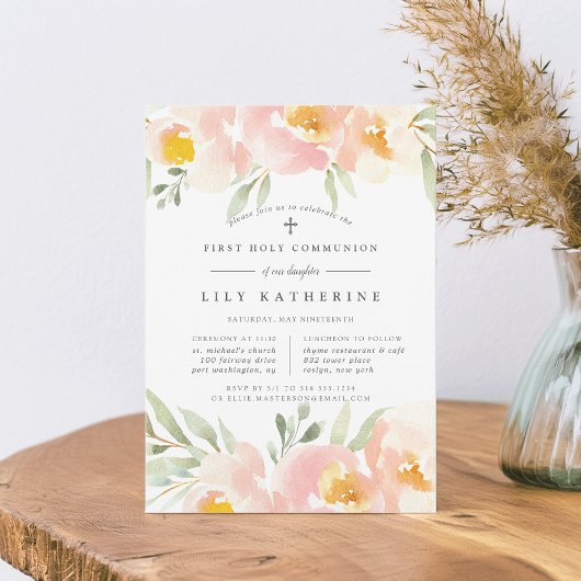 Airy Floral Première Sainte Communion Invitation