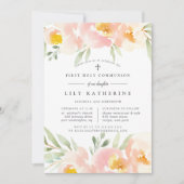 Airy Floral Première Sainte Communion Invitation (Devant)