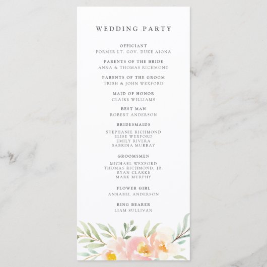 Airy Floral Wedding Ceremony Programme Programma (Achterkant)