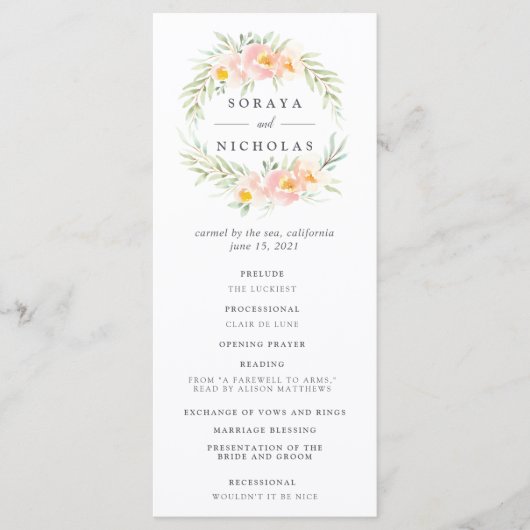 Airy Floral Wedding Ceremony Programme Programma (Voorkant)