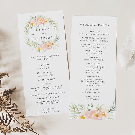 Airy Floral Wedding Ceremony Programme Programma