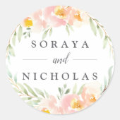 Airy Floral Wreath Wedding Ronde Sticker (Voorkant)
