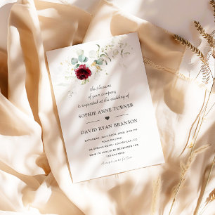 Airy Greenery Burgundy Floral Gold Wedding Kaart