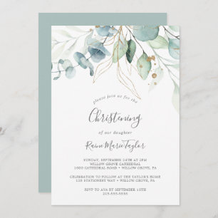 Airy Greenery en Gold Leaf Christening Kaart