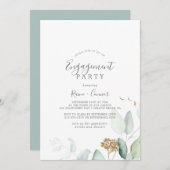 Airy Greenery en Gold Leaf Engagement Party Kaart (Voorkant / Achterkant)
