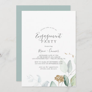 Airy Greenery en Gold Leaf Engagement Party Kaart