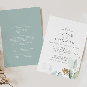 Airy Greenery en Gold Leaf in één bruiloft Kaart
