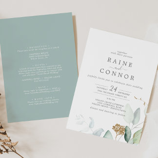 Airy Greenery en Gold Leaf in één bruiloft Kaart