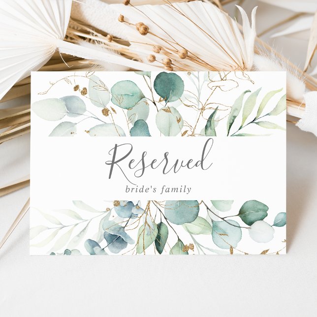 Airy Greenery en Gold Leaf Reserved Sign (Creator heeft geüpload)