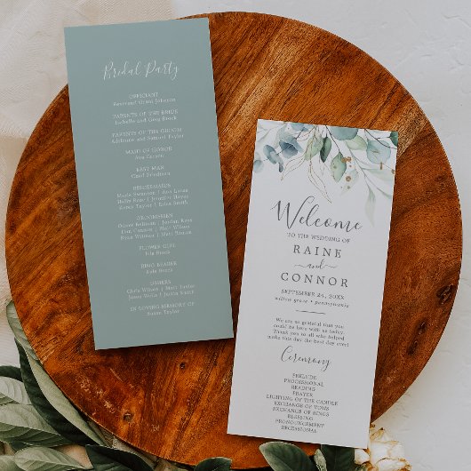 Airy Greenery en Gold Leaf Wedding Programme Programma