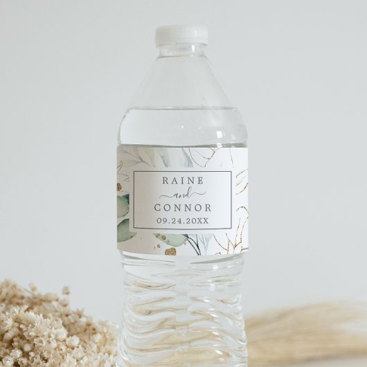Airy Greenery en Gold Leaf Wedding Waterfles Etiket