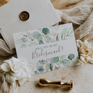 Airy Greenery & Gold Leaf Bridesmaid proposal Kaar Kaart