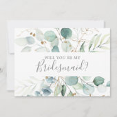 Airy Greenery & Gold Leaf Bridesmaid proposal Kaar Kaart (Voorkant)