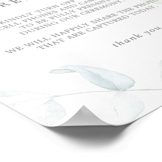 Airy Greenery & Gold Leaf Unplugged Ceremony Sign Poster (Hoek)