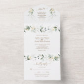 Airy Greenery Gold White Floral Wedding All In One Uitnodiging (Binnen)