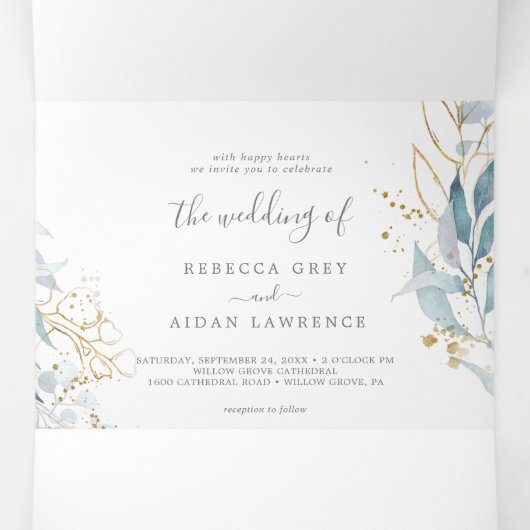 Airy Greenery | Leaf Back Wedding All in One Drieluik Programma (Binnenkant midden)