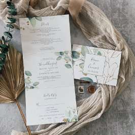 Airy Greenery | Leaf Back Wedding All in One Drieluik Uitnodiging