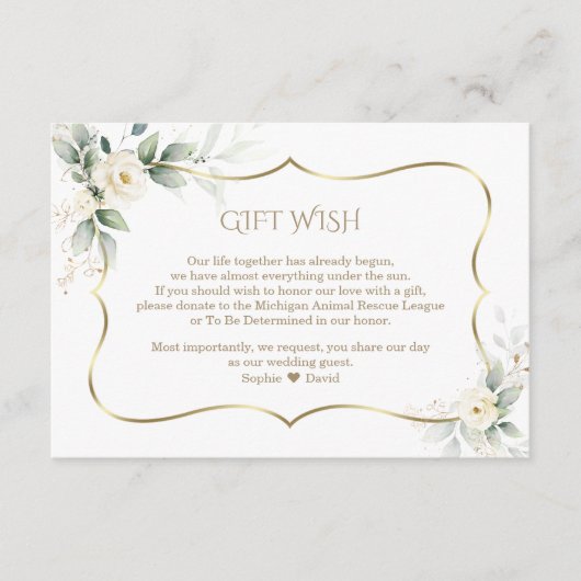 Airy Greenery White Rose Gold Wedding Gift Wish Informatiekaartje (Voorkant)