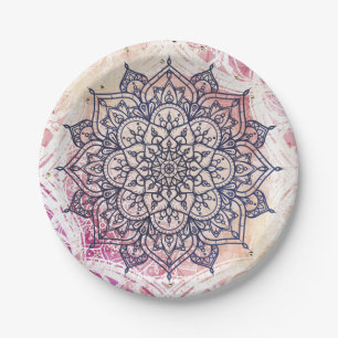 Airy Mandala Happy Pink Paars Yellow Blue & Gold Papieren Bordje