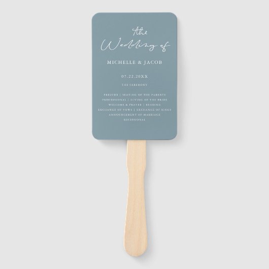 Airy Pastel Slate Blue | Trouwprogramma Hand Fan Handwaaier (Voorkant)