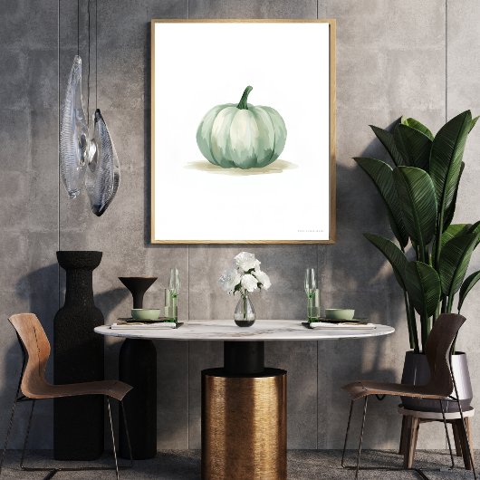 Airy Sage Green Pumpkin Wall Art | Minimalist Poster