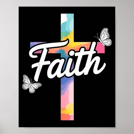 Aith Cross With Butterflies Christian Poster (Voorkant)