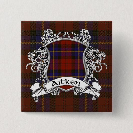 Aitken Tartan Shield Vierkante Button 5,1 Cm (Voorkant)